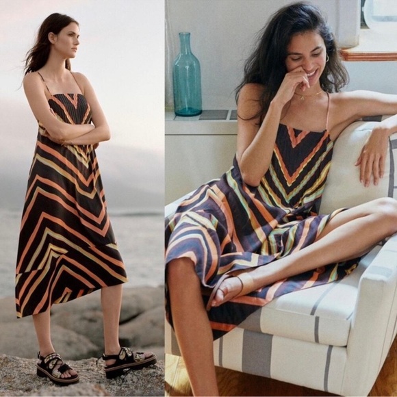 Anthropologie Runi Chevron Slip Dress Strappy Cross Back A-Line Midi Size L NWT - Picture 3 of 7
